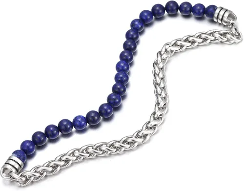Vista 5 de CUSTZ Pulsera de cuentas naturales pulsera de acero inoxidable multicapa para hombres js000076