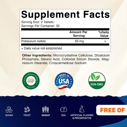 Vista 2 de Vitamatic Yoduro de potasio 65 mg por porción – 60 tabletas – Apoyo tiroideo – píldoras KI (60 unidades (paquete de 1))