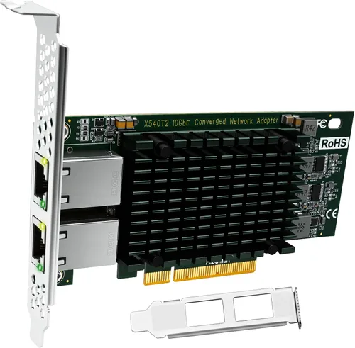 Vista 9 de Interfaz PCIE X8 a 2 puertos RJ45 de 10 Gbps, controlador Ethernet Intel X540-AT2, 2 tarjetas NIC PCIE de interfaz RJ45 de 10GbE, adaptador de red
