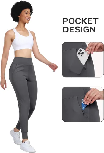 Vista 5 de WHOUARE Pantalones deportivos para mujer, leggings deportivos de entrenamiento con bolsillos, cintura alta, pantalones de yoga para gimnasio, correr