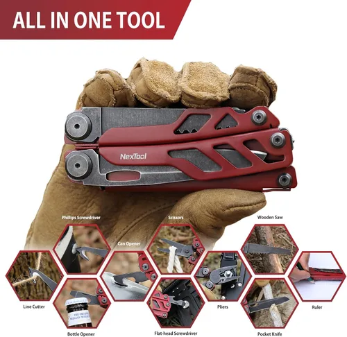 Vista 6 de NexTool Flagship Pro, multiherramienta, alicates multiherramienta con tijeras plegables grandes, cortadores de alambre reemplazables y bloqueo