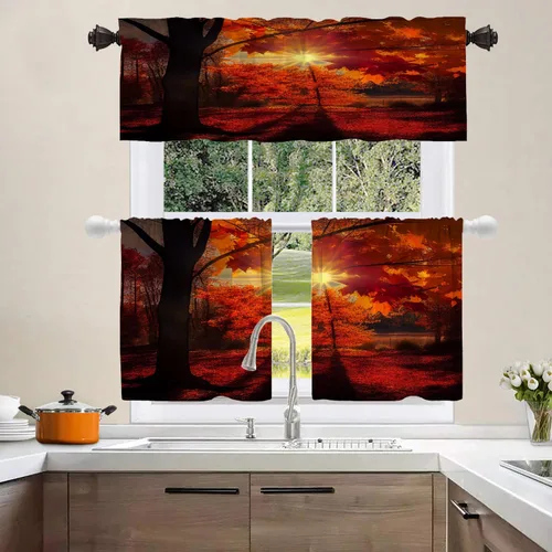Vista 509 de Shrahala Orange Autumn Autumn Blackout Curtain Tiers, Fall Kitchen Valance Light Blocking Tier Drapes with Rod Pocket, 2 Pack 26 X 24 in