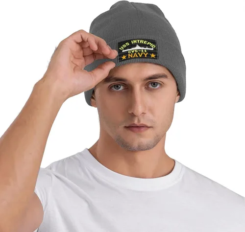 Vista 7 de LEILEIflag USS Intrepid Cvs-11 - Gorro de punto para invierno, color negro