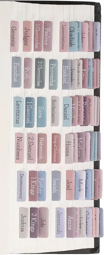 Vista 9 de Pestañas de la Biblia en colores pastel crema, pestañas laminadas de la Biblia para mujeres y niñas, 90 pestañas de la Biblia del Antiguo y Nuevo