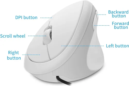 Vista 2 de Sokelinn-six Mouse vertical con cable, mouse ergonómico para juegos de mano derecha 800 1200 1600 DPI ajustable, muñeca óptica USB, ratones