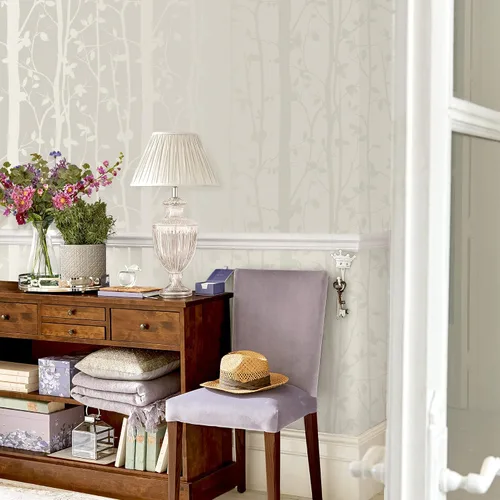 Vista 5 de Laura Ashley Papel pintado blanco nacarado de madera de algodón