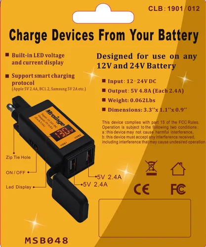Vista 7 de Cargador USB para motocicleta, adaptador Mroinge 4.8A SAE a USB con voltímetro y amperímetro, enchufe de desconexión rápida con cargador USB doble