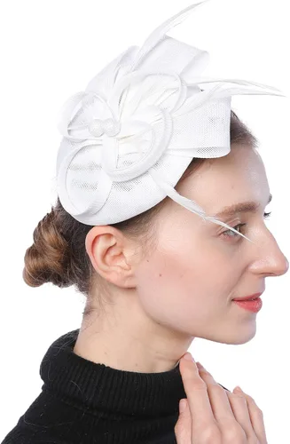 Vista 2 de Coolwife Womens Fascinator Hat Sinamay Pillbox Flower Feather Tea Party Derby Wedding Headwear