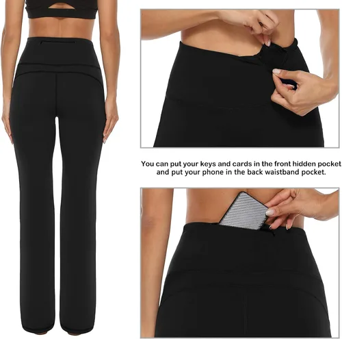 Vista 3 de AFITNE - Pantalones de yoga con corte de bota con bolsillos para mujer, de talle alto, pantalones de yoga para entrenamiento con control de abdomen