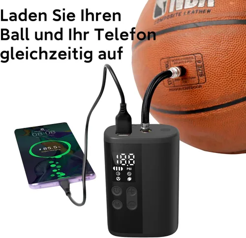 Vista 2 de Woowind Bomba eléctrica de baloncesto con indicador de presión, iluminación LED y banco de energía, inflador de bolas portátil automático con aguja