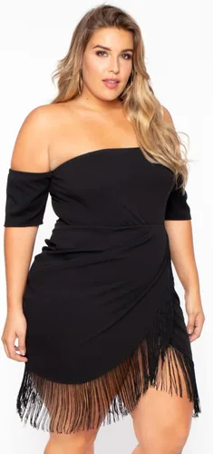 Vista 5 de ROSIANNA Vestidos de talla grande con borlas y hombros descubiertos para mujer
