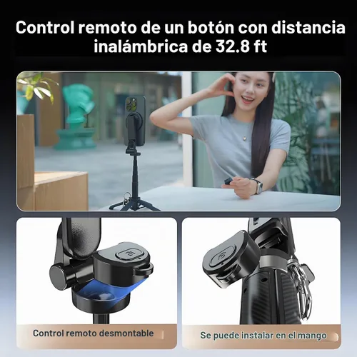 Vista 3 de Palo selfie magnético, 4 en 1 con control remoto, 4.3 pulgadas para vlogging Aluminum Alloy Rod, N52 Magnets, 10m Bluetooth Remote, 360° Rotation