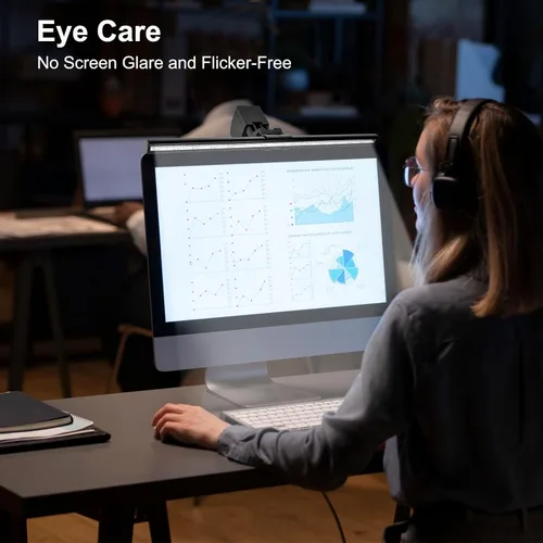 Vista 2 de Lámpara de monitor de computadora, barra de luz de pantalla para cuidado de ojos, lámpara de teclado con abrazadera/brillo ajustable y 3