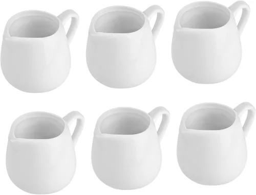 Vista 9 de Luxshiny Jarra de cerámica de 6 piezas, pequeña jarra de salsa blanca de porcelana con mango para salsa, café, leche