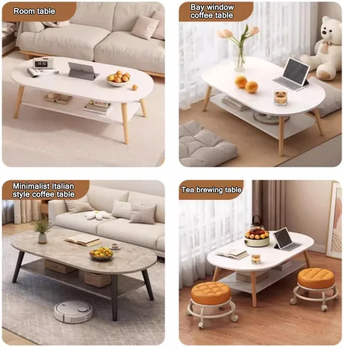 Vista 9 de Modern Coffee Table，2-Tier Oval Coffee Table with Storage,Double Layered Wooden Coffee Tables,mesa De Centro para Sala，for Apartments Tea