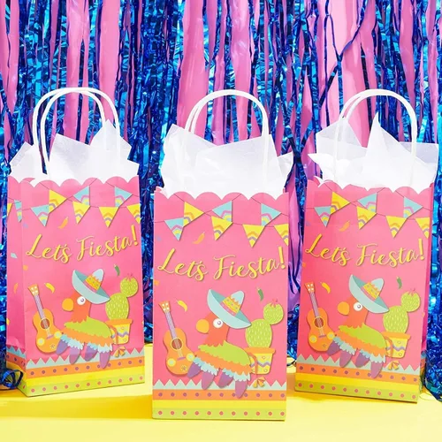 Vista 2 de Blue Panda Bolsas de recuerdo de fiesta, paquete de 24, papel multicolor con asas de cuerda, 9 x 5.3 x 3.15 pulgadas, para dulces y golosinas