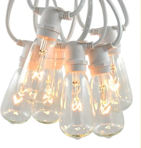 Vista 8 de Hometown Evolution, Inc. Cadena de luces Edison vintage de grado comercial para exteriores (ST40 transparente, cable negro comercial, 25 pies)