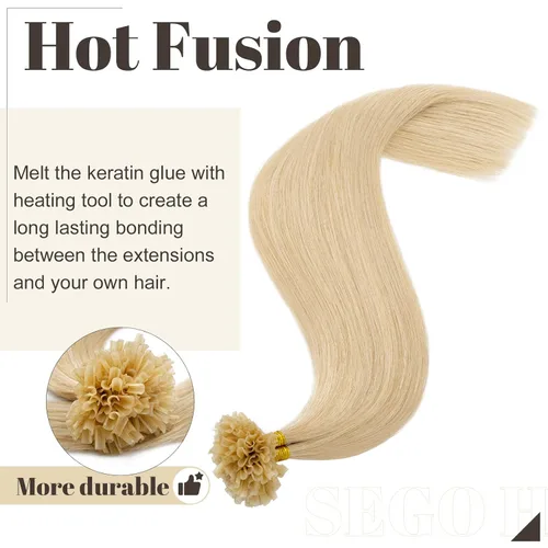 Vista 65 de SEGO Extensiones de cabello humano con micro cuentas, extensiones de cabello humano con micro bucle, lacio, natural, fusión fría, 1.76 oz/paquete