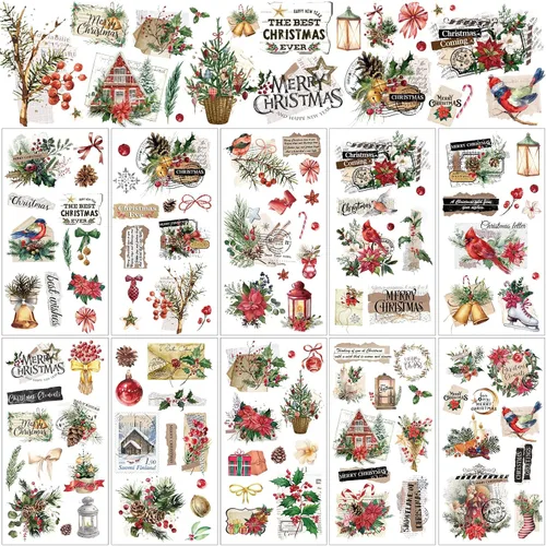 Vista 18 de Lincia - 10 hojas de calcomanías navideñas para manualidades y muebles, calcomanías de transferencia por fricción, muñeco de nieve, gnomo, reno