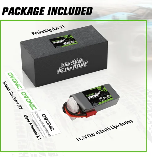 Vista 6 de OVONIC Batería Lipo de 11.1V 80C 450mAh 3S con enchufe JST