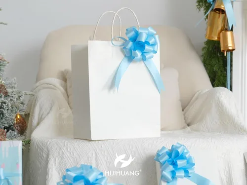 Vista 9 de HUIHUANG Lazos Azules para Envolver Regalos 12 PCS Lazos Azules Bebé de Tirón de 4 Pulgadas de Satén para Regalos, Cesta de Regalo, Bolsa de Papel