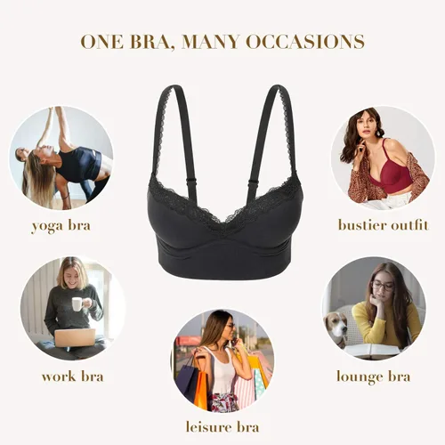 Vista 6 de DOBREVA brasier con push-up para mujer, sin varillas, corpiño con relleno, brasier con soporte y encaje