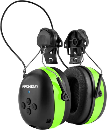 Vista 14 de PROHEAR Auriculares de protección auditiva Bluetooth 5.0 037 con batería recargable de 1100 mAh, 25 dB NRR de reducción de ruido con tiempo de negro