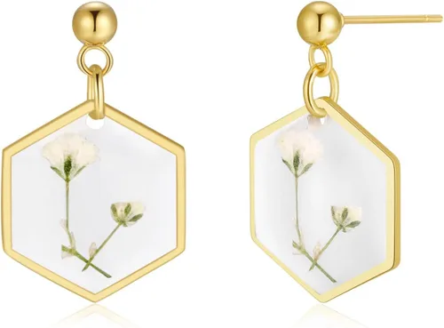 Vista 79 de Forget-Me-Not and Queen Anne's Lace Pressed Wildflower Earrings Pressed Flower Earrings Handmade Drop and Dangle Earrings Gift for Woman