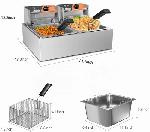 Vista 6 de Freidora comercial 20.7Qt/20L Freidoras de doble tanque con cestas