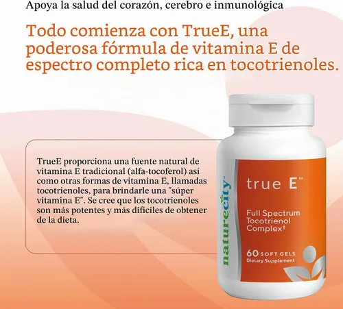 Vista 2 de NatureCity True-E Complejo de vitamina E, fórmula EVnol SupraBio, 60 geles