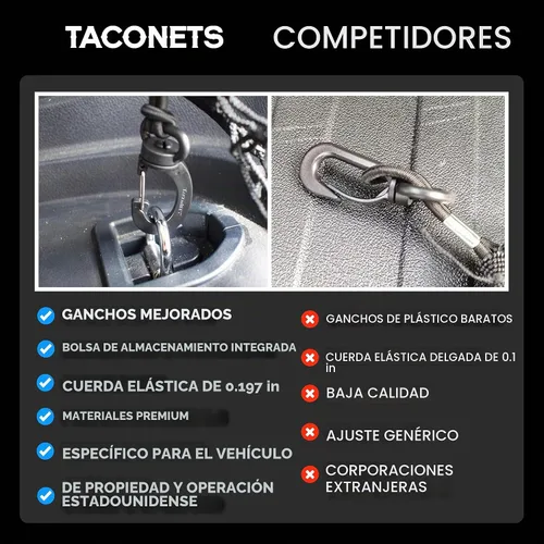 Vista 5 de Red de carga sobre de TacoNets para Toyota 4Runner - Compatible con 2010-2024 con 2ª fila - Bungee de 5 mm mejorado - Bolsa de almacenamiento
