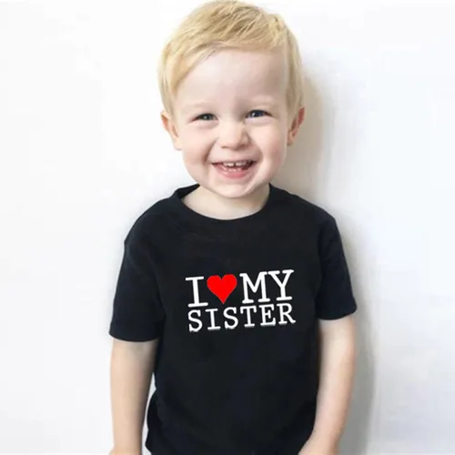 Vista 3 de Camisetas con texto en inglés "I Love My Sister Brother", camisetas para bebés, niños y niñas, ropa de verano, idea de regalo para hermanos