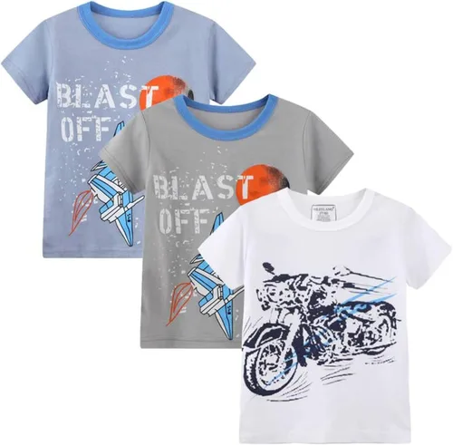 Vista 2 de Camisetas de algodón, informales y básicas, de invierno, de manga larga y cuello redondo en paquetes de 3 unidades, para niños