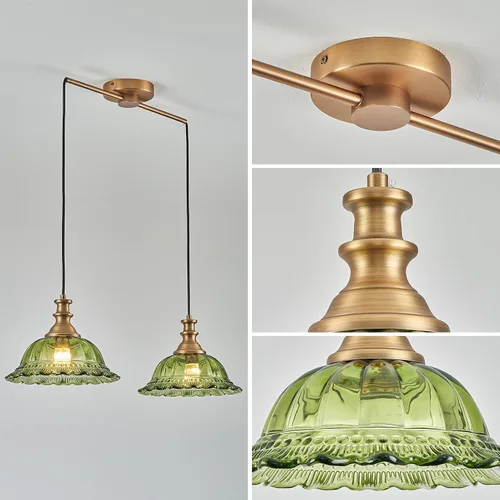 Vista 6 de HDDFL Lámpara colgante vintage moderna de vidrio verde con cable ajustable para isla de cocina, comedor, sala de estar, pasillo Verde y latón