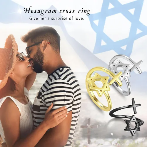 Vista 58 de Jewmon Anillo de plata de ley con estrella de David para mujer – Anillo ajustable Magen David – Amuleto Wicca – Regalos judíos
