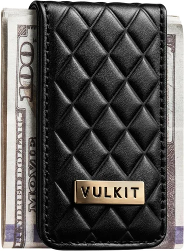 Vista 10 de VULKIT Clip magnético de cuero para dinero, portador de dinero, diseño minimalista con capacidad para hasta 15 billetes, Negro, Delgado