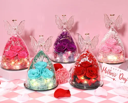 Vista 9 de Ocosy Regalos de rosas para el Día de la Madre para ella, regalos de rosas grandes para mujeres, rosas reales para siempre en figuras de ángel
