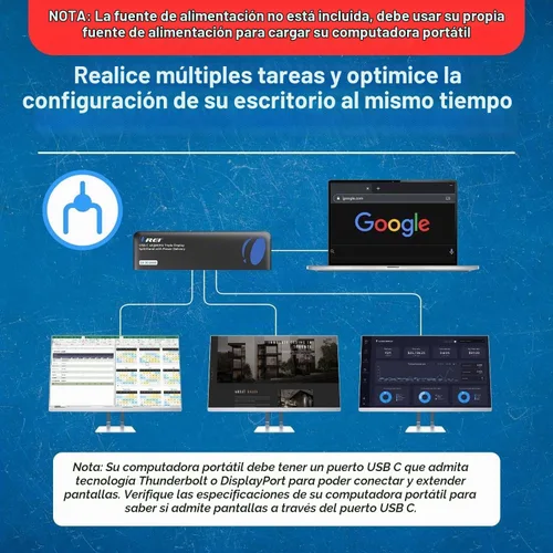Vista 3 de OREI Estación de acoplamiento USB C Triple Monitor y base para portátil Estación de acoplamiento para laptop con 3 pantallas, 2 HDMI +