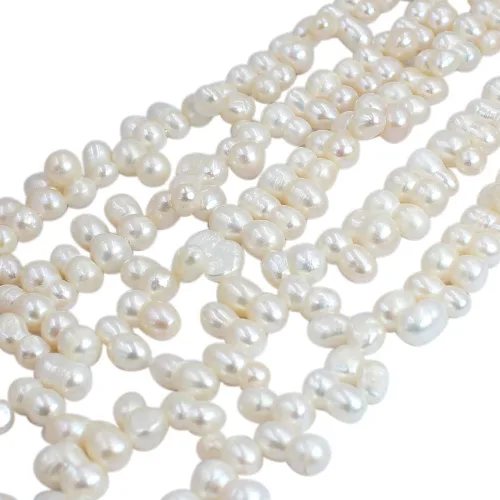 Vista 3 de Joyería de 0.236 x 0.472 pulgadas con forma de cacahuete perforada lateral blanca perlas de agua dulce para collar, pulsera, aretes, hebra de 15