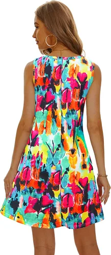 Vista 3 de Vestidos de verano 2025 para mujer, vestidos informales para la playa, salidas de baño, vestidos acampanados y con vuelo, sin mangas, tipo camiseta