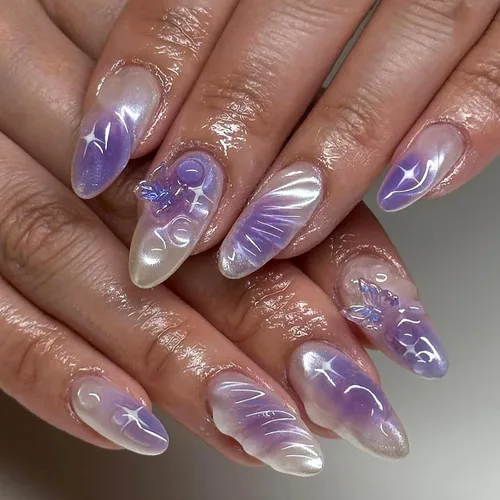 Vista 11 de Uñas postizas a presión con punta francesa, uñas postizas de almendra, cobertura completa, uñas artificiales brillantes, uñas acrílicas medianas