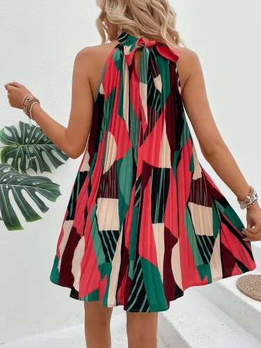Vista 2 de SHENHE Vestido casual bohemio plisado con estampado gráfico y lazo en la espalda para mujer