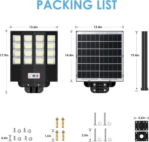 Vista 7 de 1200W Luces solares de calle al aire libre impermeables, luz solar de gran angular alimentada del anochecer al amanecer, control remoto y sensor
