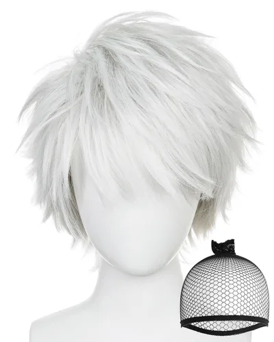 Vista 15 de Peluca corta marrón oscuro para hombre, peluca de anime marrón