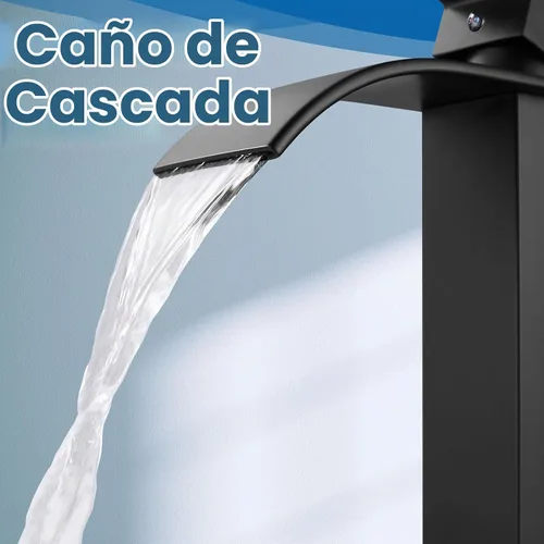 Vista 9 de Airuida Grifo de fregadero de recipiente, grifo de cascada alto negro sin