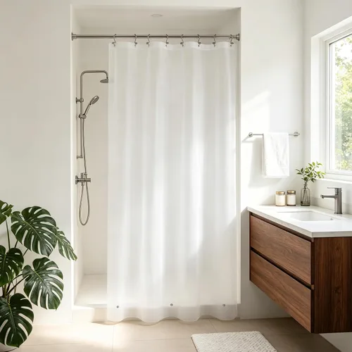 Vista 7 de Barossa Design - Forro de cortina estrecho de PEVA para ducha, con 3 imanes, impermeable, para cabina de baño pequeña, sin PVC, ojales metálicos