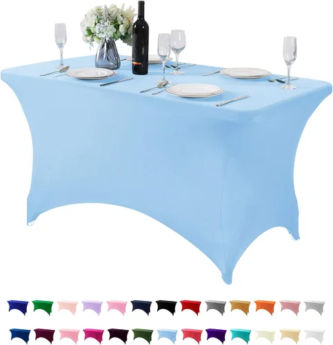 Vista 72 de Mantel de elastano para mesa de 6, 4 o 8 pies, universal, ajustable, para fiestas, banquetes, bodas y eventos, color verde manzana