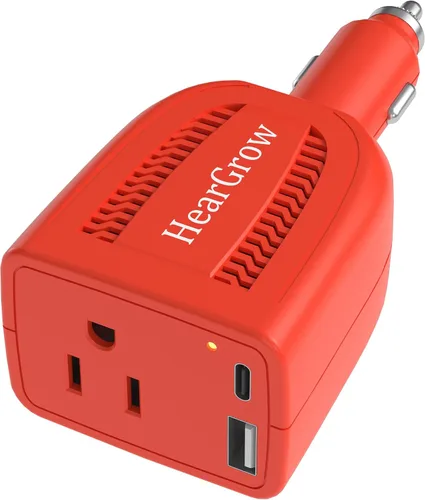 Vista 7 de HearGrow - Inversor de corriente de 100 W para vehículo: adaptador de cargador directo de encendedor de cigarrillos sin ventilador, negro