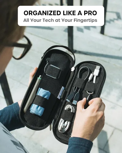 Vista 6 de SIDE BY SIDE Electronics Organizer Travel Case for Cables, Charger, Power Bank – Tech Bag for MacBook Accessories, Adapter – Slim Cord Organizer Bag