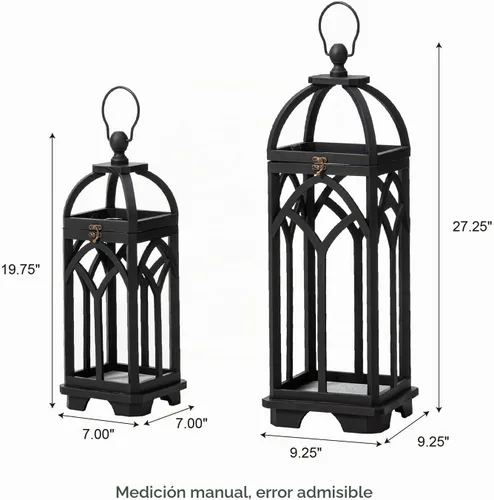 Vista 5 de Glitzhome Faroles decorativos de madera para velas, faroles con marco de madera para ventana de iglesia, para boda, chimenea, entrada, hogar, patio